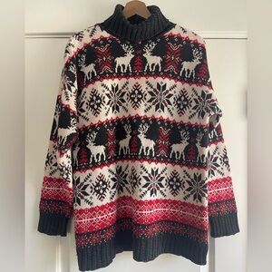 Vintage 100% Cotton Fair Isle Turtleneck Sweater - L